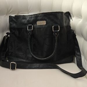 Coach Signature Canvas Shoulder Bag Handbag Purse Black